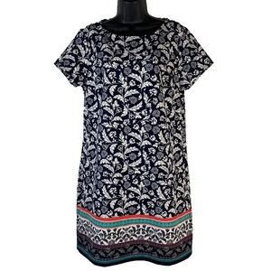 Banana Republic Womens Navy Blue White Floral Stretch Shift Dress A-line Size 10